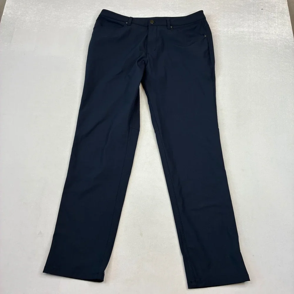 Lululemon ABC Pants Mens 34x31 Navy Blue Performance Stretch 5-Pocket Straight